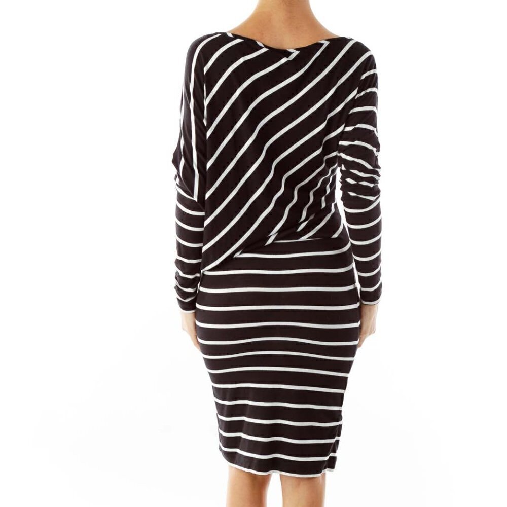 BCBG MaxAzria Black White Striped Jersey Dress - Picture 2 of 3